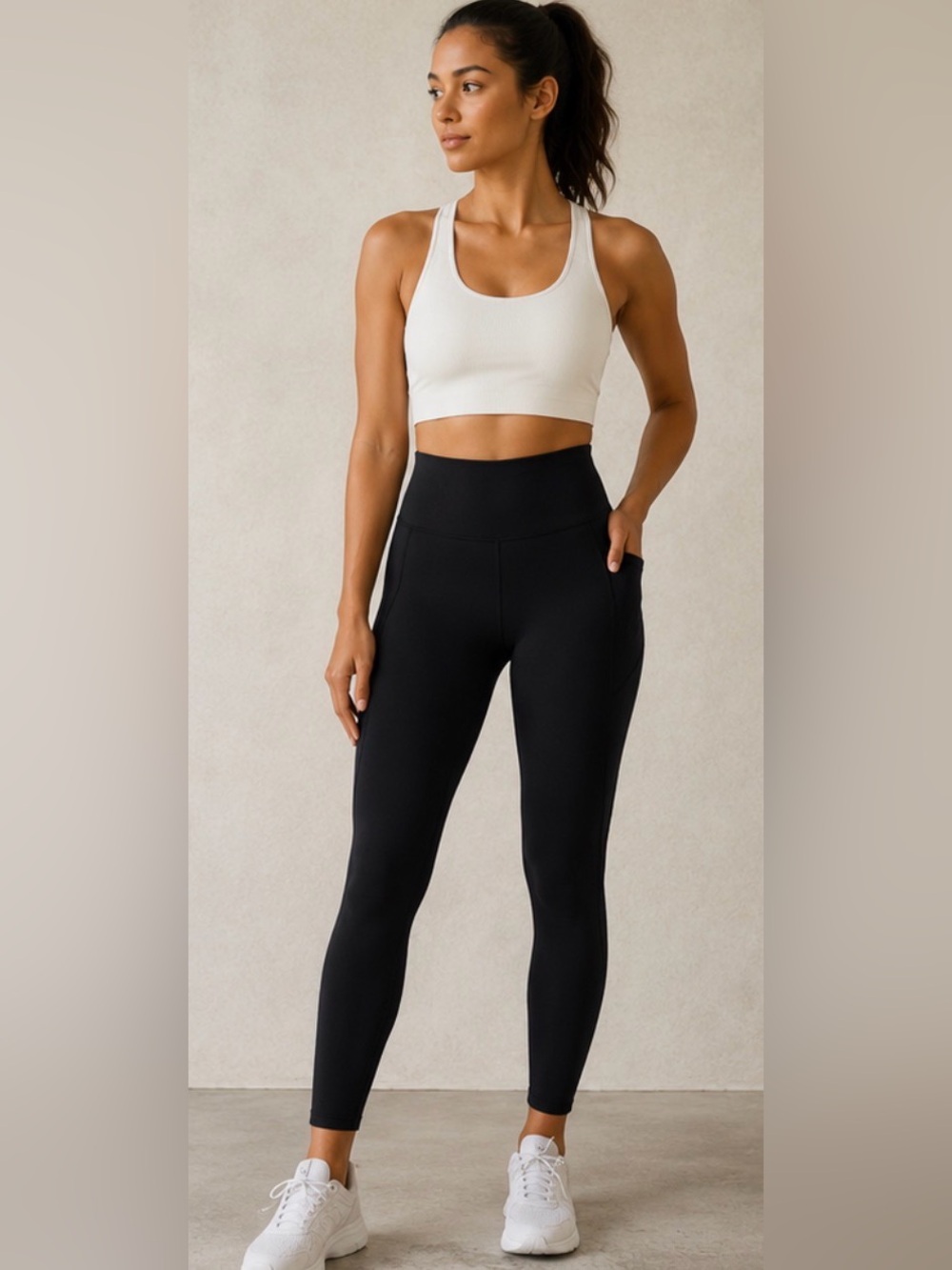 Athleta Black High-Waist Performance Leggings with Side Pockets